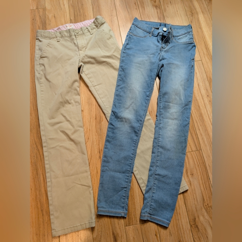 Girls Size 14 Bundle Gap High Stretch Jeggings & Cat & Jack Khaki Chinos